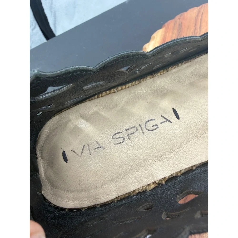 Via Spiga Espadrille Flats Womens 8 Black Laser Cut‎ Suede Scalloped
